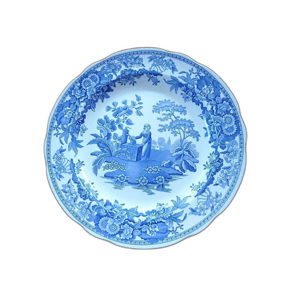 Spode Blue Room Collection Girl at Well Dinner Plate 11" Blue Transferware UK